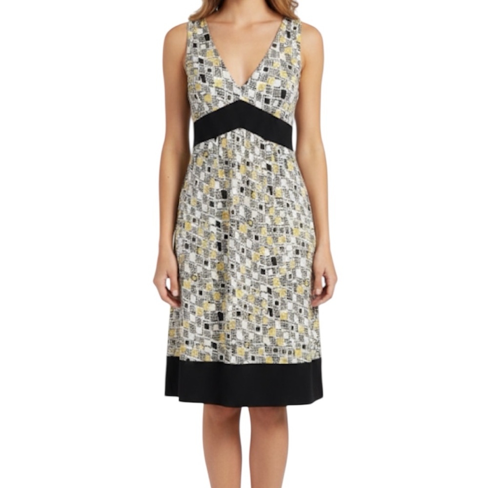 Diane Von Furstenberg DVF 100% Silk Sleeveless Yellow Black Geometric Dress Sz 2
